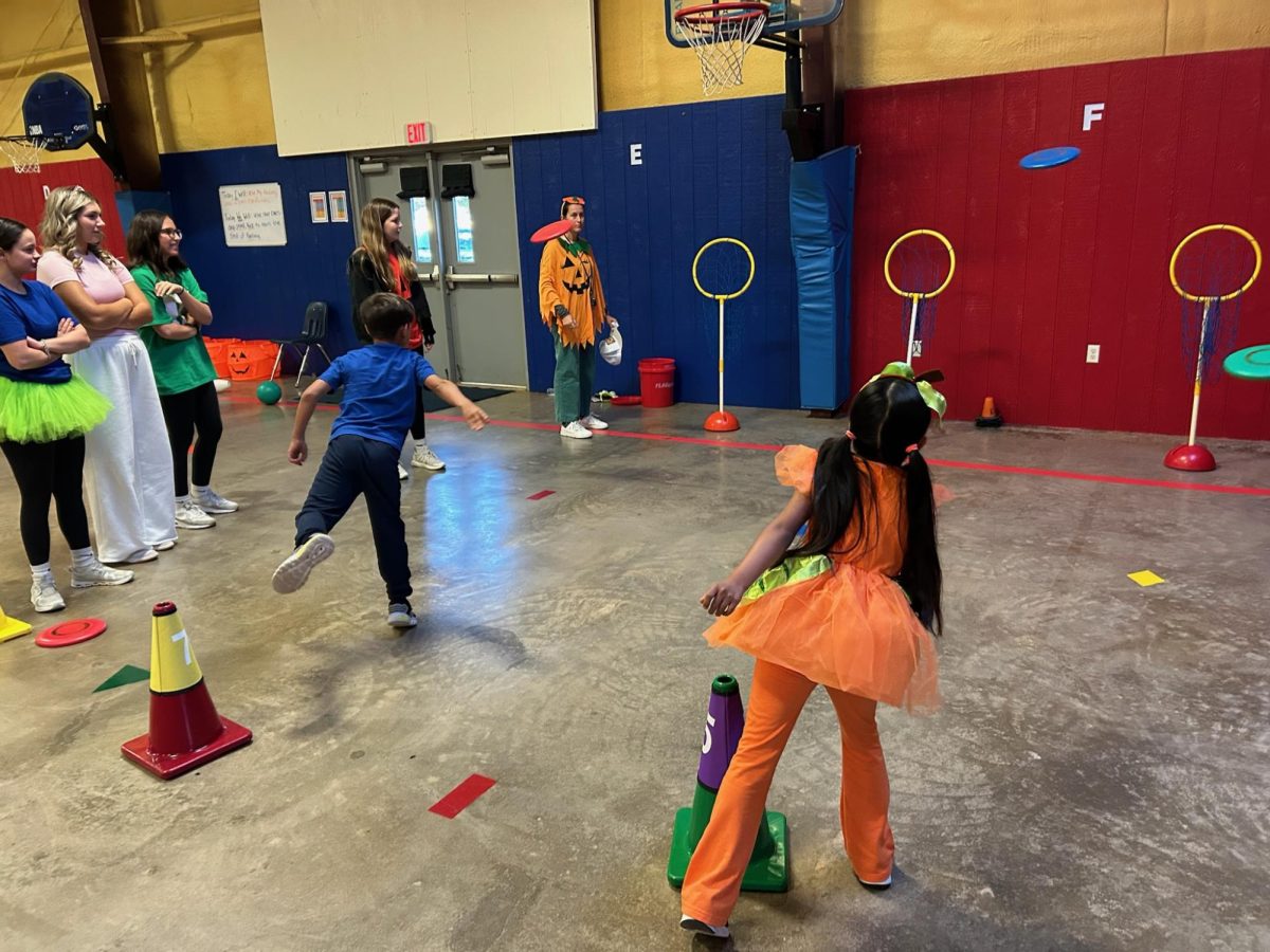 Crestview students playing a game at one of the stations. 